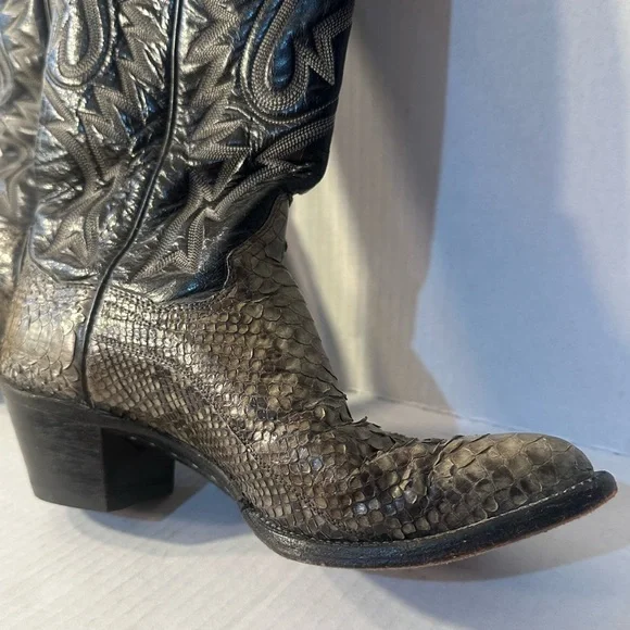 ❗️ Women’s Western Cowboy Cowgirl Black Leather Snakeskin Boots Size 6 Panhandle - Picture 5 of 14